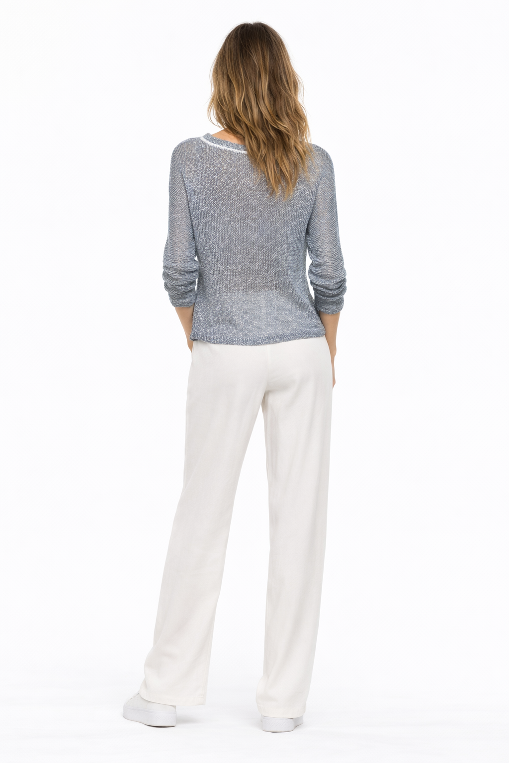 Sweater in fine black or ice blue and white mesh